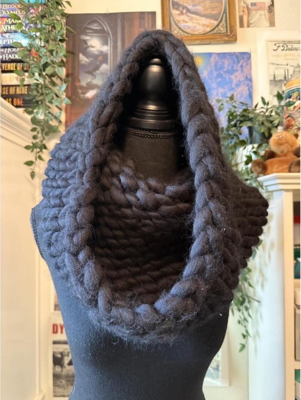 Mischa Lampert Black Chunky Knit Merino Wool Snood Scarf